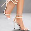 Sexy Pearl Decoration High Heel Sandals Women Fashion Pink Ankle Strap Pointed Toe Heels for Ladies Elegant Wedding Bridal Shoes