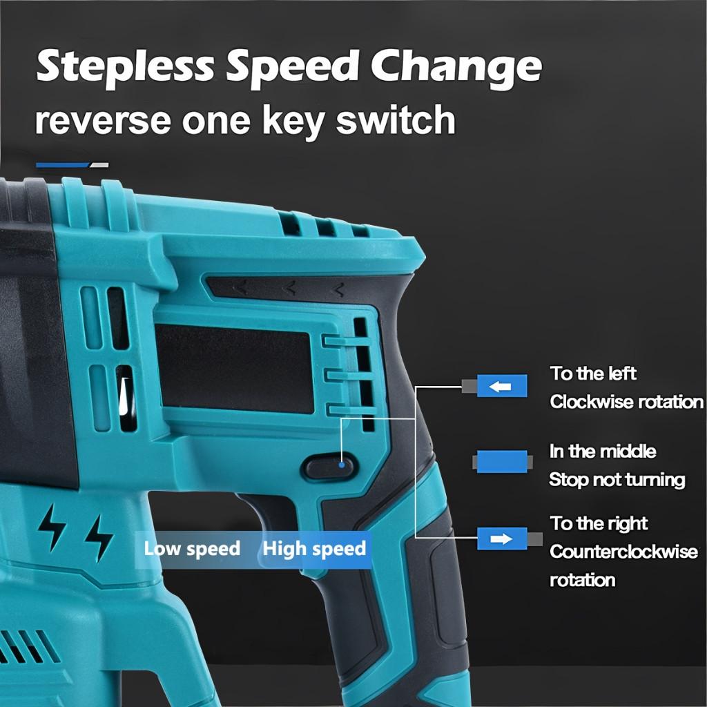 4 IN 1 Cordless Rotary Hammer Drill 3 Mode With Handle SDS 26mm Chisel Concrete