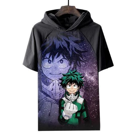 

My Hero Academia anime manga hooded T-shirt shirt muscle shirt polyester Black 4XL