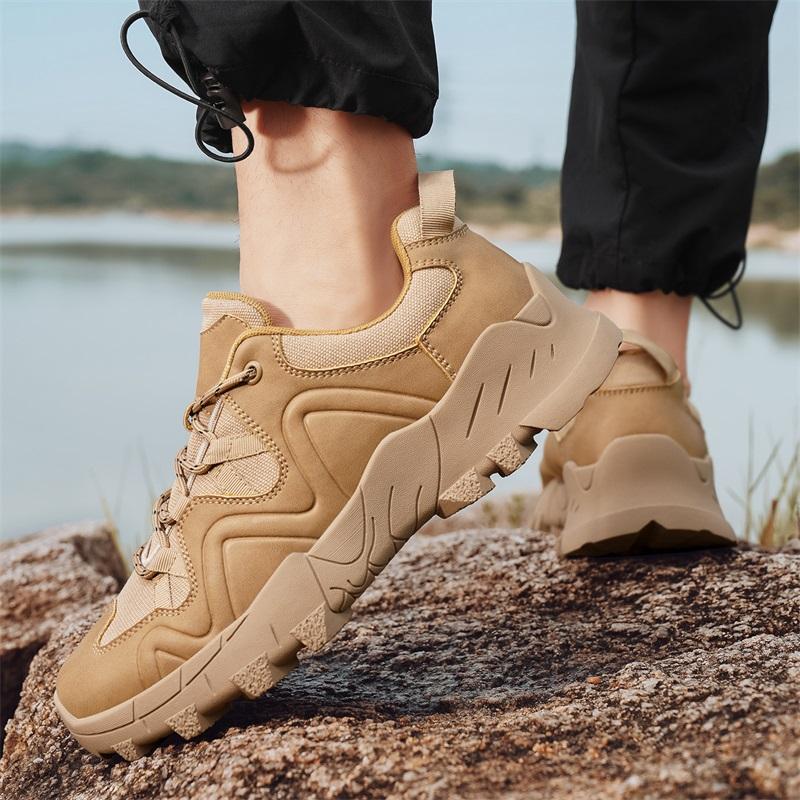 Fashion Brand Outdoor Men Hiking Shoes High-quality Anti Slip Sports Leather Casual Shoes Fashion Thick Soled Comfort Soft Walking Boots