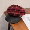 Winter Trendy Fall Plush Octagonal Beret With Grid Design For Womens Fashion