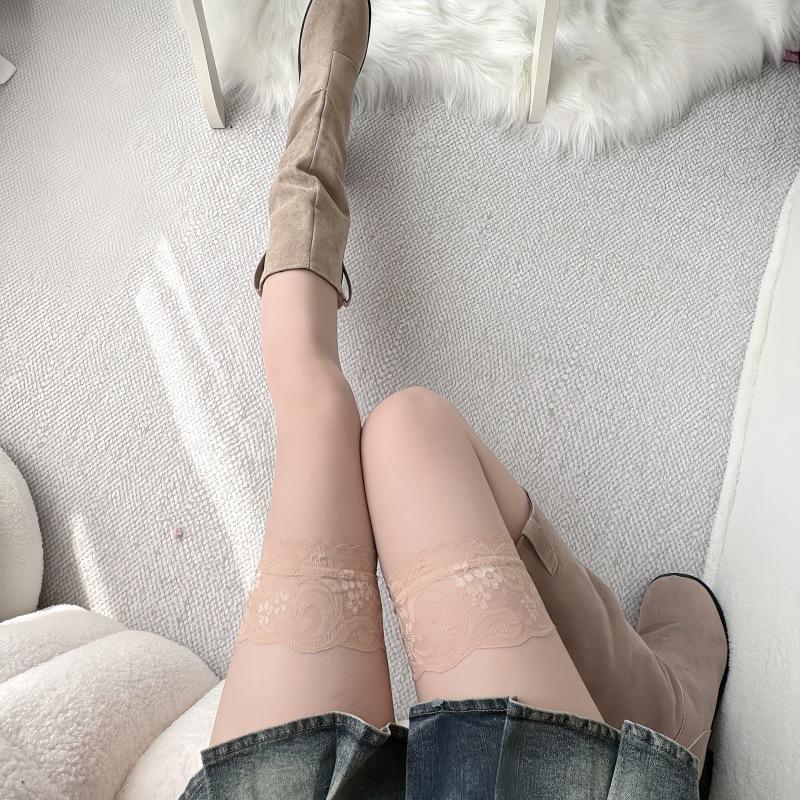 Handgerissene Socken Damen Spitzenstrümpfe Dünne Strümpfe Silikon Anti-Rutsch Kernumwickelt Seiden Kniestrümpfe Spitze Hohe Strümpfe Grenzüberschreitend