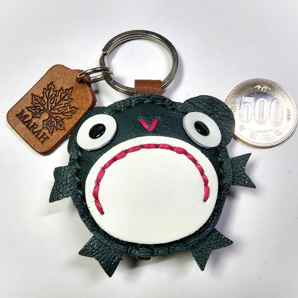 Frog Handmade Leather Bag Cowhide [deaizaka.biz] Keychain, Leather, Puffy, Cute, Charm, 100%