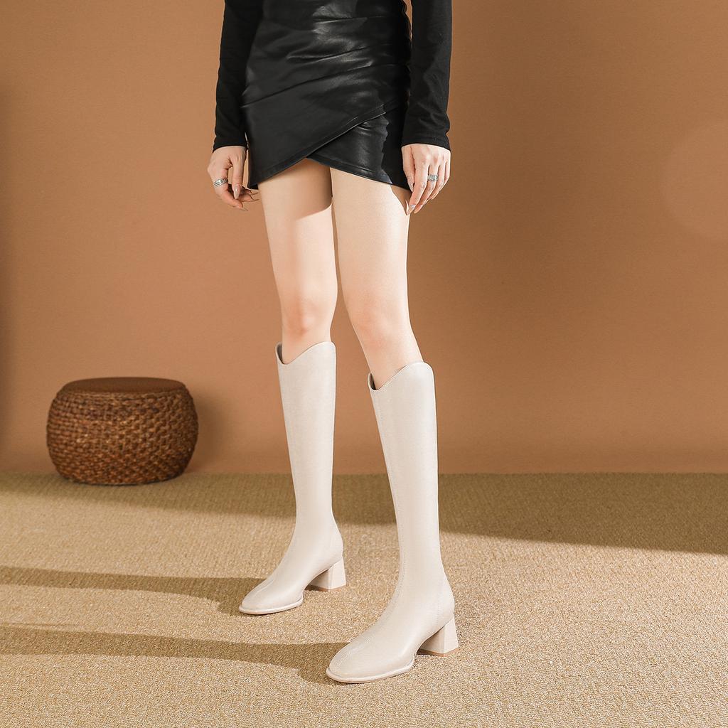 High-heeled boots women's 2024 new autumn and winter knee boots V-mouth high boots thick-heeled thin knight boots