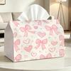 2D Flat Pink Bow Heart Tissue Box Compatible Toilet Paper Paper Napkin Smooth Dispensing Tabletop Decoration Dual-Use Multifunctional Storage High Aes