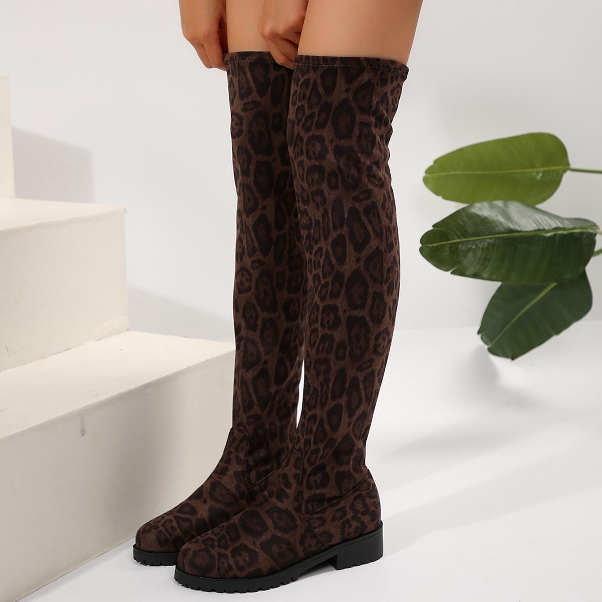Dames Over-the-Knee Laarzen Dikke Lage Hak Dames Elegante Zachte Leer Mode Schoenen Ronde Neus Instappers Lange Dij Hoge Laarzen 36 black