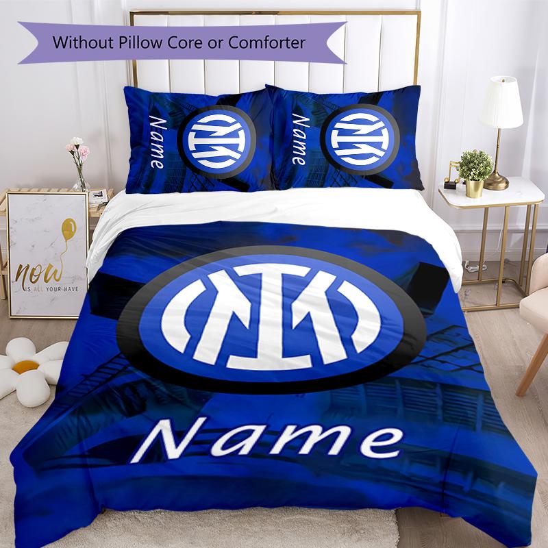 3pcs Custom Name Cartoon Inter Milan Bedding Set Duvet Cover Closure Includes 1 Duvet Cover & 2 Pillowcases for All Seasons Bedroom Decor