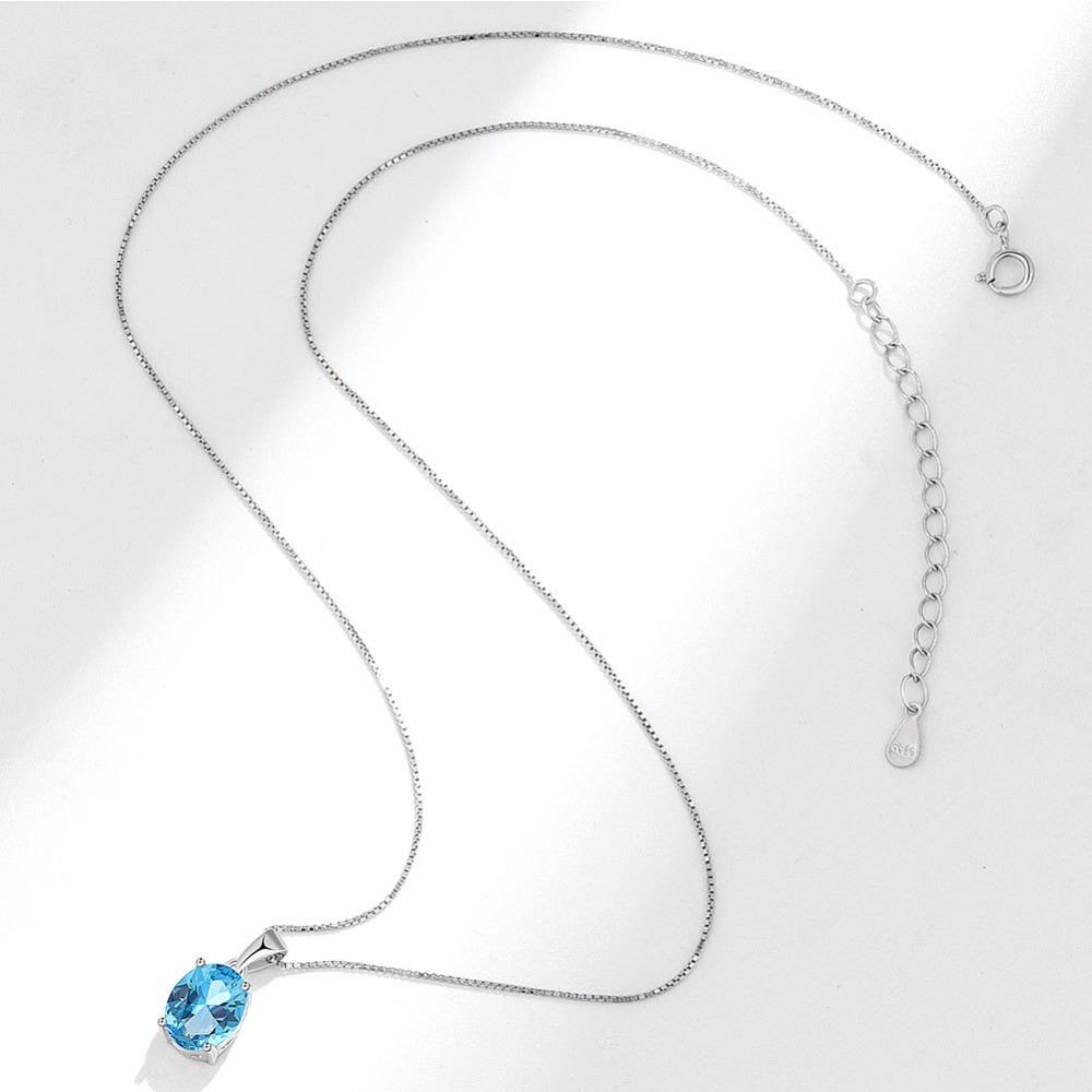 Himmelblaue Topas Anhänger Halskette Für Frauen Einzigartige Schlüsselbein Kette Schmuck Eleganter Edelstein Choker Geschenk
