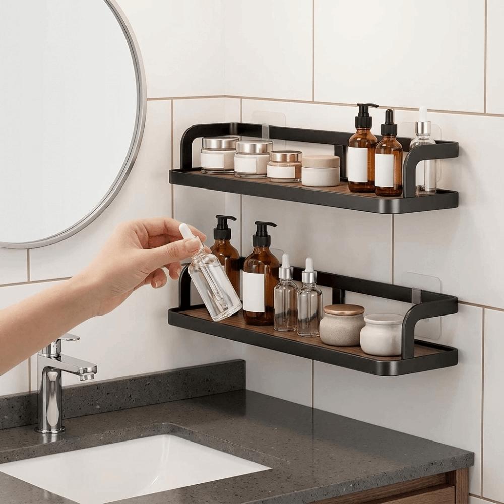 No Drill Cosmetic Storage Rack Carbon Steel Bathroom Shelves Makeup Organizer for Kitchen