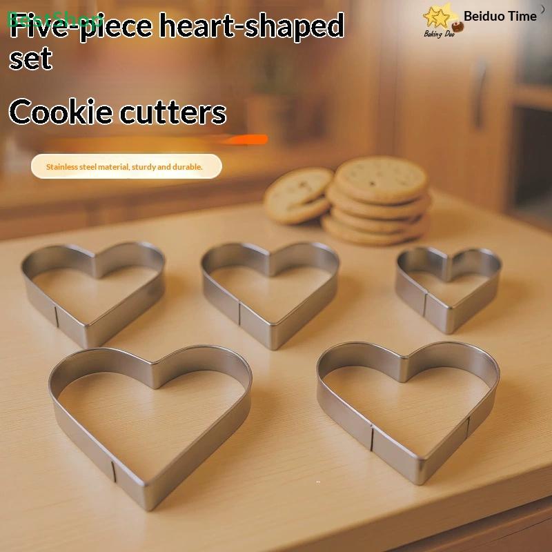 5Pcs Heart-Shaped Cookie Cutter Set - Stainless Steel Multi-Size Baking Tools For Cookies/Desserts