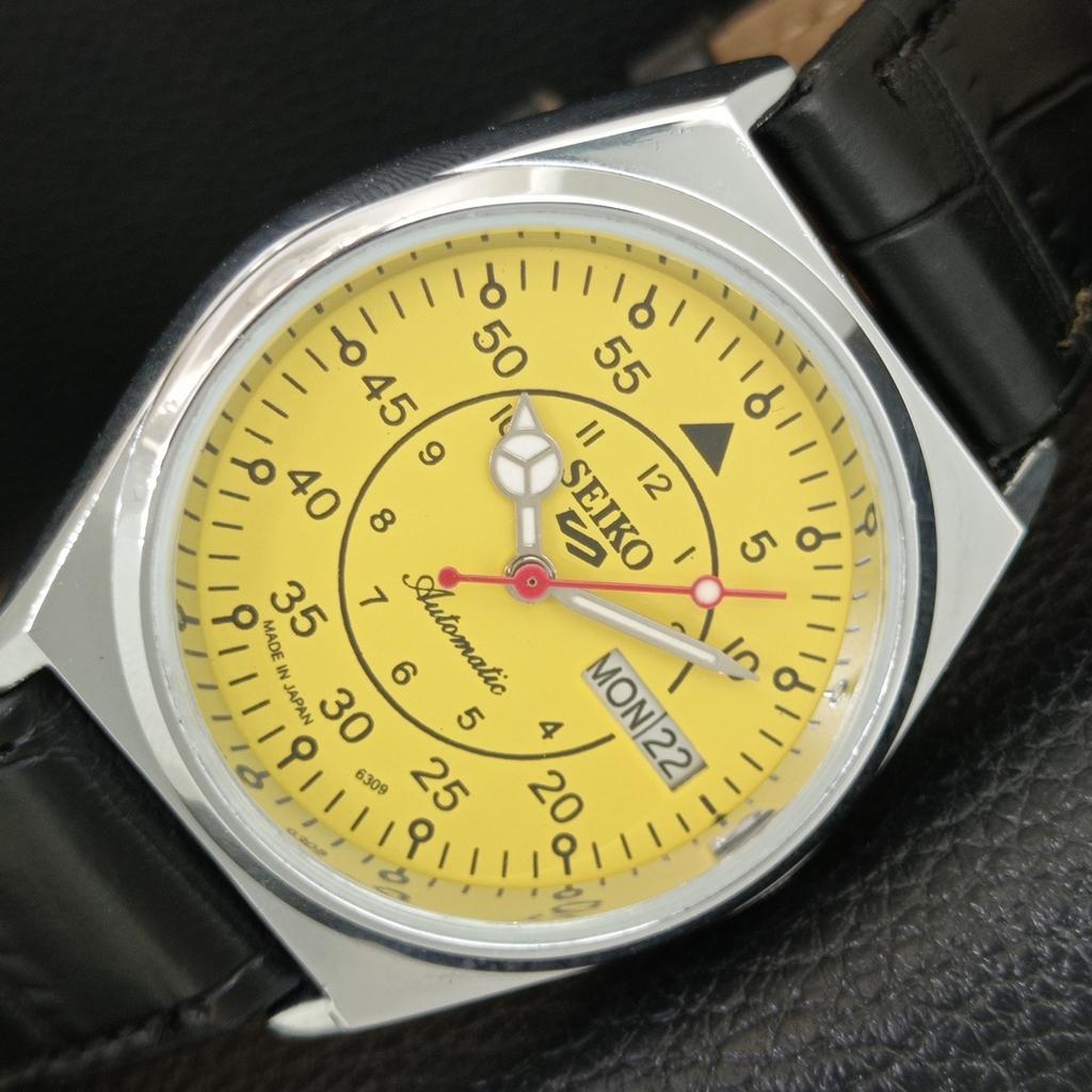 JAPAN VINTAGE REFURBISHED SEIKO 5 AUTOMATIC MENS YELLOW DIAL WATCH a444820-1