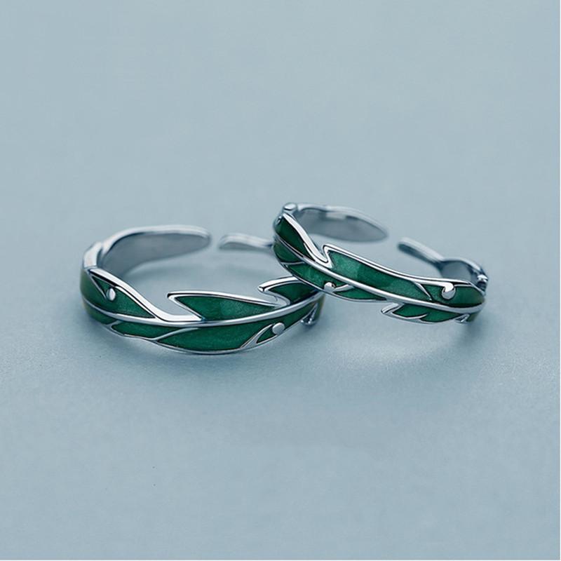 Buyee 925 Sterling Silver Fashion Ring Finger Light Green Leaf Open Ring for Woman Man Party Fine Jewelry Circle with Box