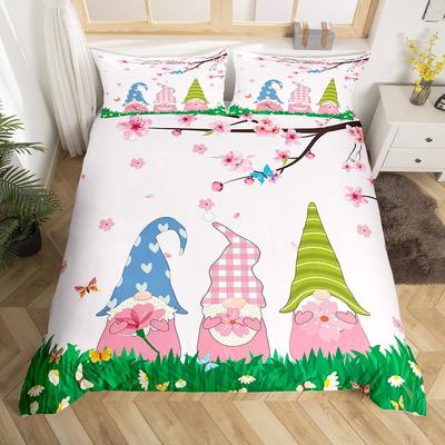 Rosa Vårblomma Kung Drottning Påslakan Tomtar Sängklädesset Akvarell Fjäril Blommig Täcke Polyester Quiltöverkast