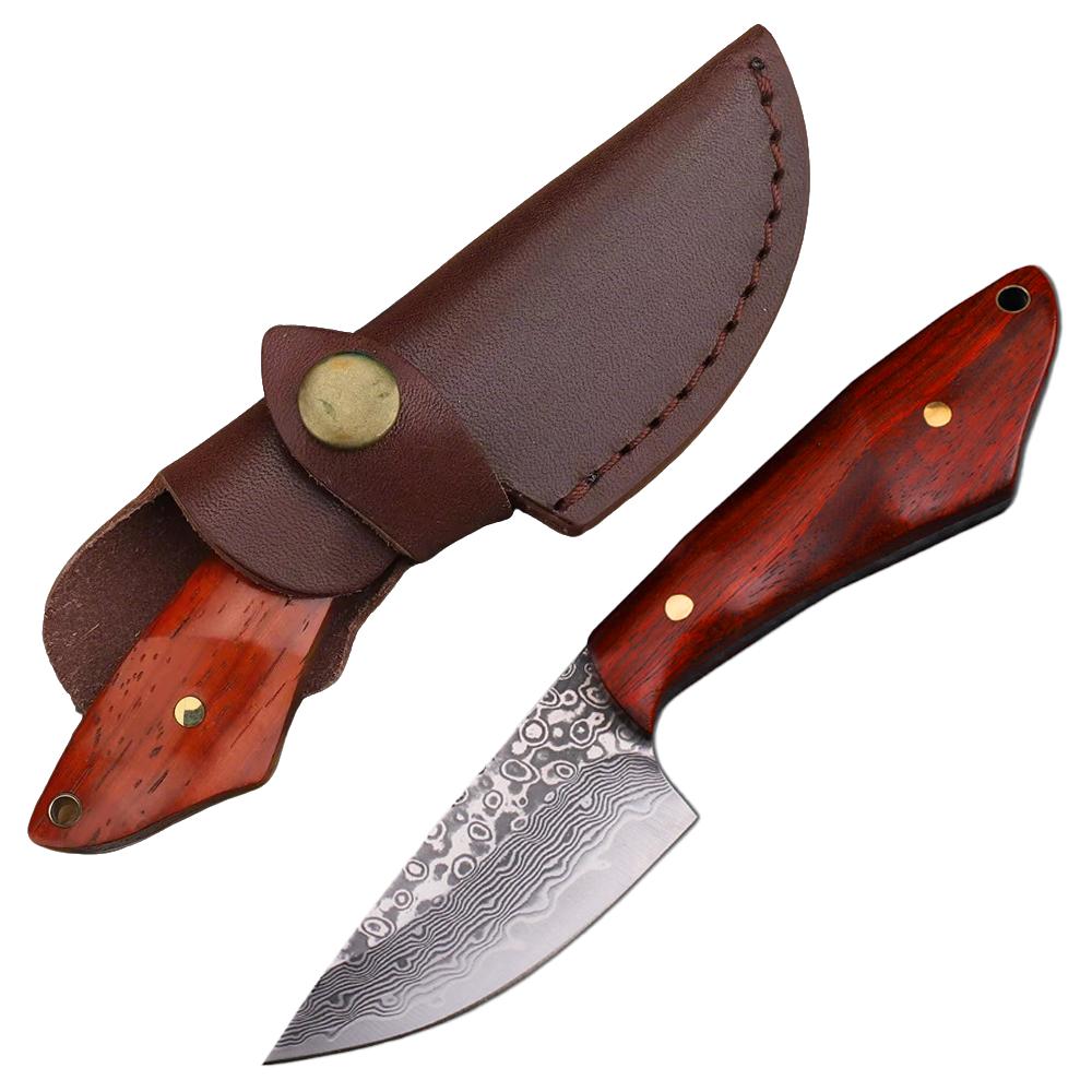 VG10 Damascus Steel Hunting Knife Survival Sandalwood Handle Fixed Blade Camping Knife Kitchen Fruits Outdoor Pocket EDC Tool