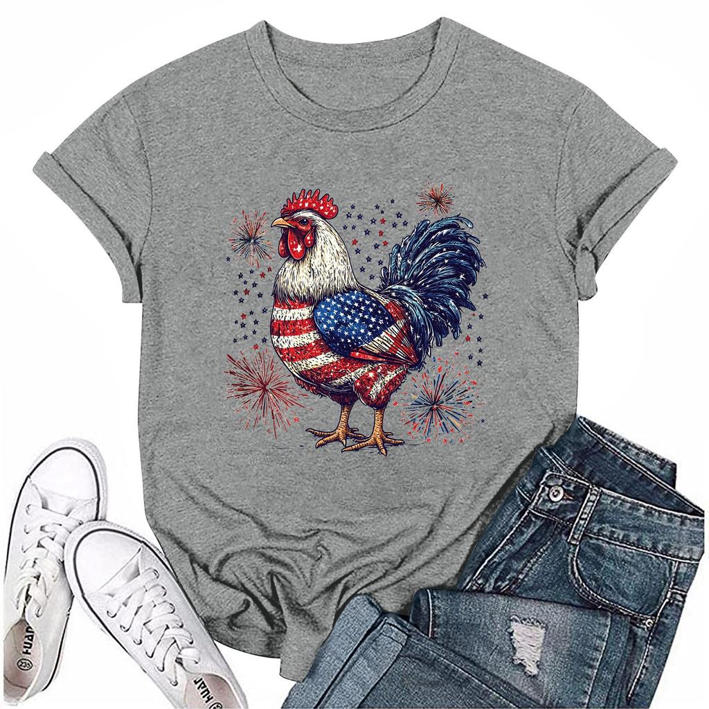 Damen Rundhals Casual Independence Day Bedrucktes Kurzarm T-Shirt Top