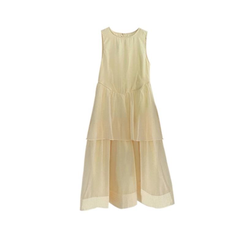 French Retro Solid Color Sleeveless Vest Dress Women's Summer Wear Gentle Wear Loose Chic Beautiful Yellow Dress