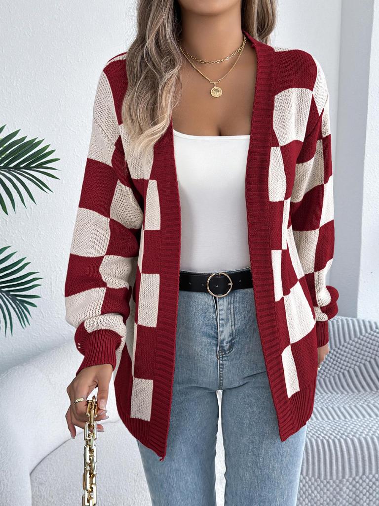 2025 Autumn/Winter New European & American Plaid Knit Oversized Women's Cardigan Sweater