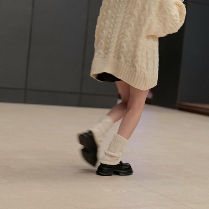 Damen Japanischer Stil JK Häkelstrick Kurze Beinwärmer Socken Einfarbige Süße 3D Florale Lockere Beinabdeckungen Stiefelmanschetten