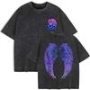 Cool Purple Wings Rose Printed Washed T-Shirts Womens Cotton Short Sleeve Tops Summer O-Neck Oversize T Shirt Clothes
