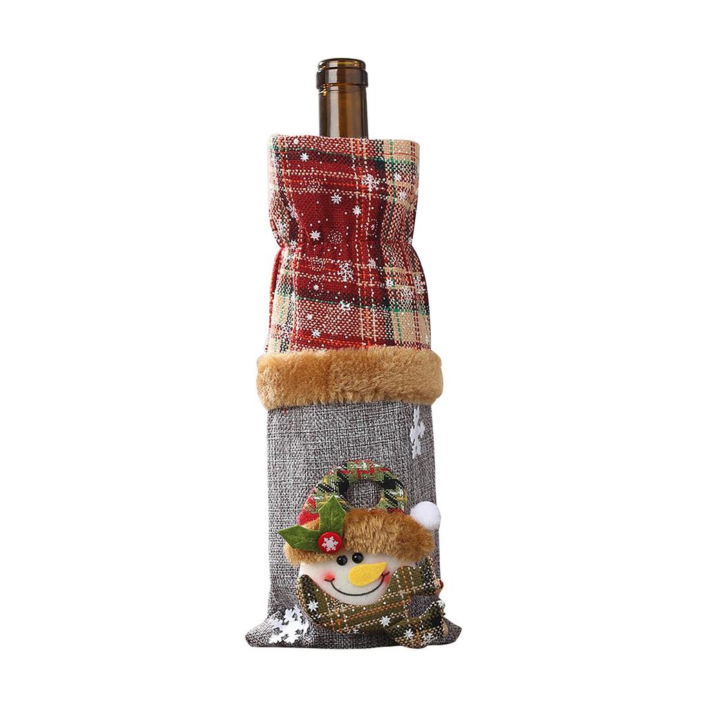 Christmas Decorations Wine Bottle Set Plaid Linen Wine Bottle Decoration Red Wine Champagne Creative Wine Bottle Bag