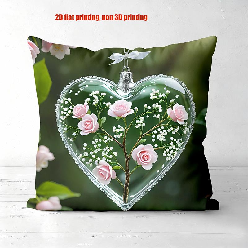 Heart-Shaped Rose Pillows with 2D Flat Printing Design Polyester pillowcase, sofa decorative cushion cov Headboard Pillow