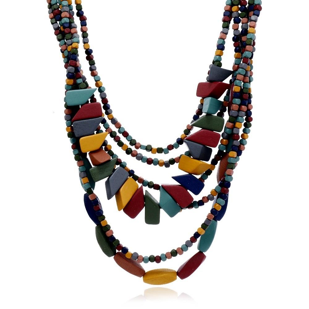 Multilayer Geometric Wooden Necklace For Women Ethnic Boho Festival Jewelry
