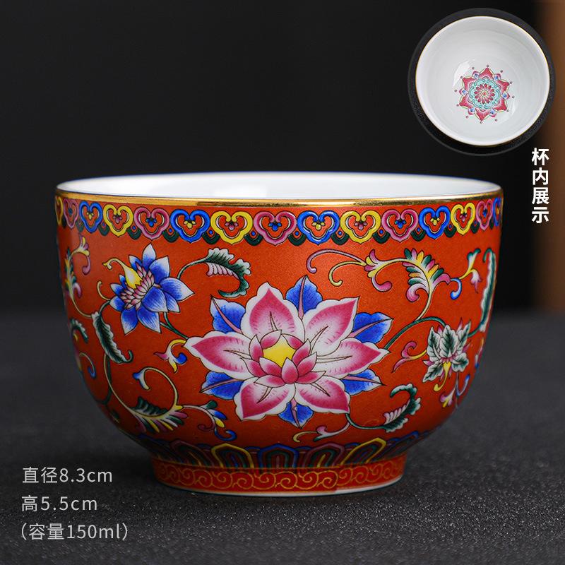 Handmade Enameled Master's Cup Cloisonné with Ten Thousand Flowers Pattern Jian Zhan Style Ceramic Tea Cup