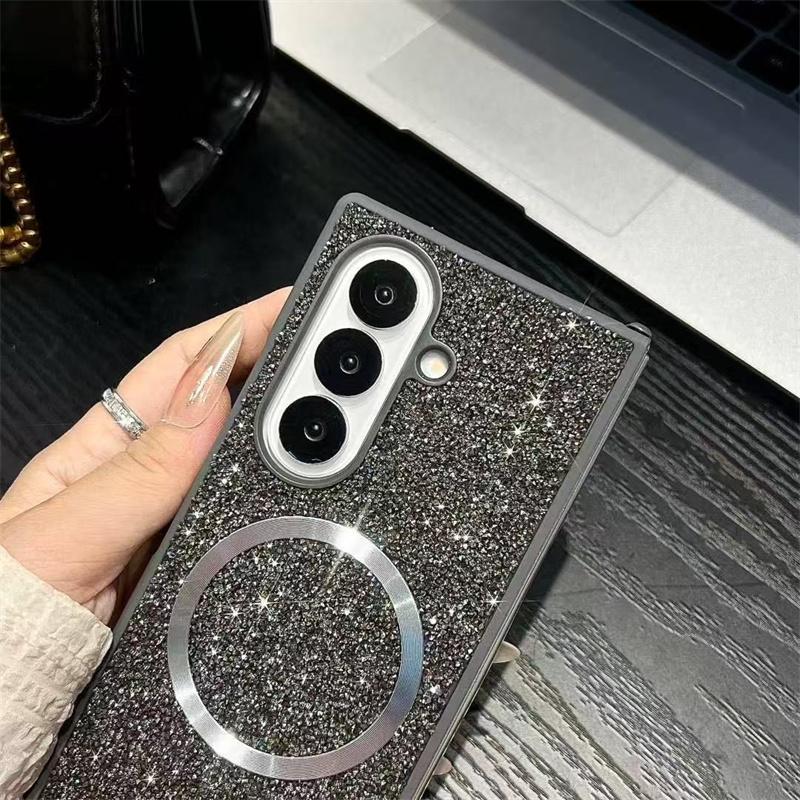 Luxuriöse Magnetische Strass Diamant Handyhülle Für Samsung Galaxy Z Fold 7 6 5 4 3 5G Magsafe Die Glänzende Diamant Stoßfeste Abdeckung