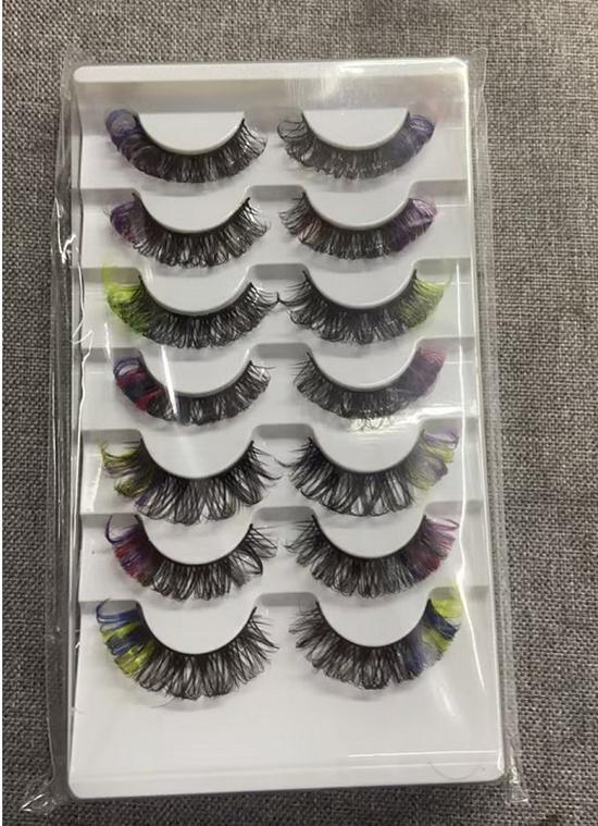 Pack of 7 Pairs: Cross-border Dense & Natural Curly Eyelashes with Colored Ends