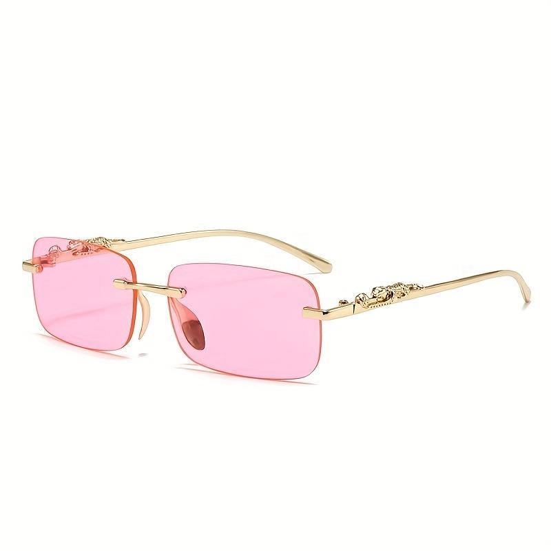 Metal Frameless Glasses with Cheetah Decoration Cut Edge Sunglasses Colored Lenses Retro Style
