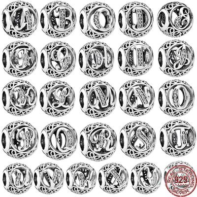 925 Sterling Silver Openwork Letter A-Z Alphabet Charm Beads Fit Original Fasion Bracelets DIY Women Fine Jewelry Gift