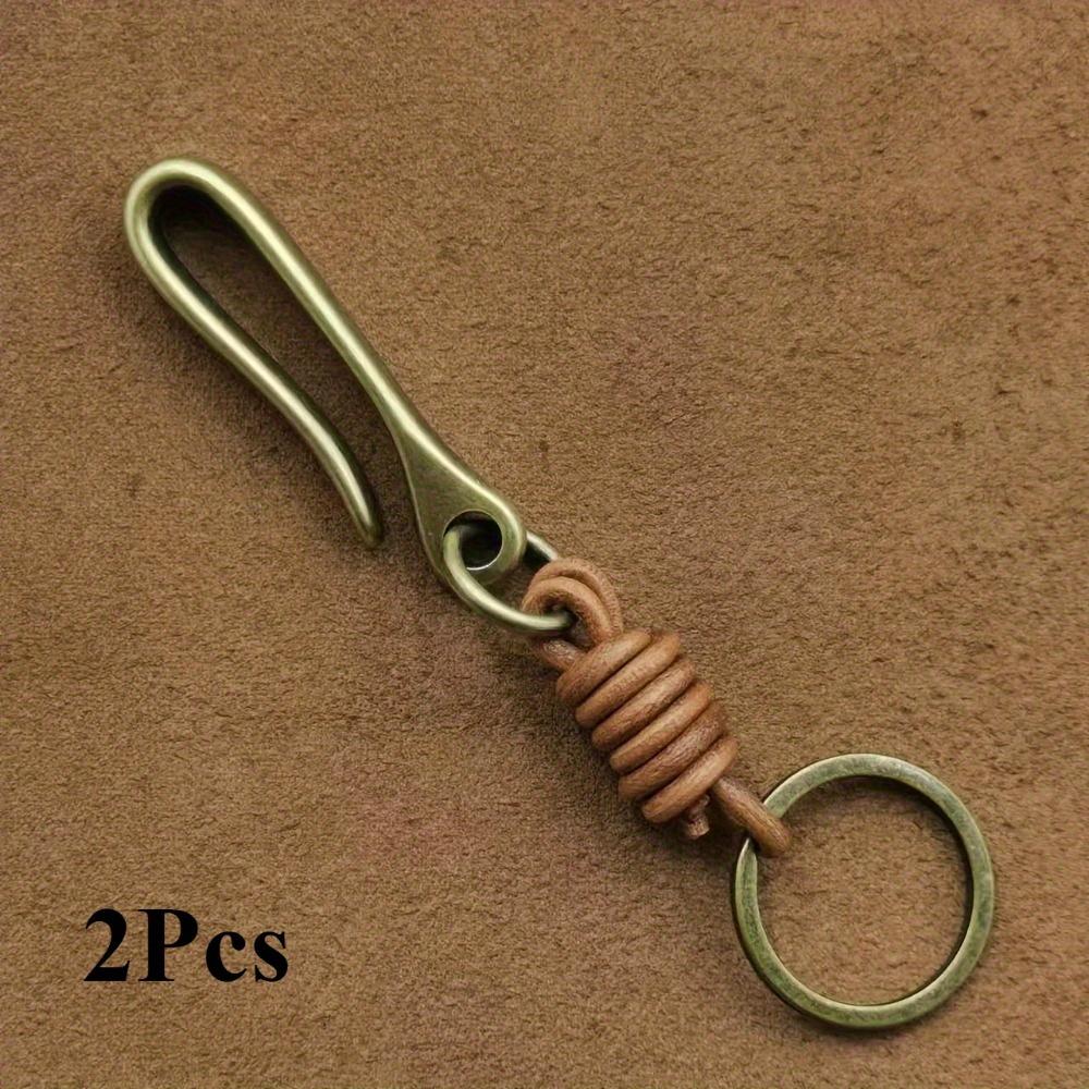 2Pcs Creative U Buckle Retro Punk Cowhide Key Chain for Men Handmade Cowhide Rope Braided Car Keychain Keyring Accessories