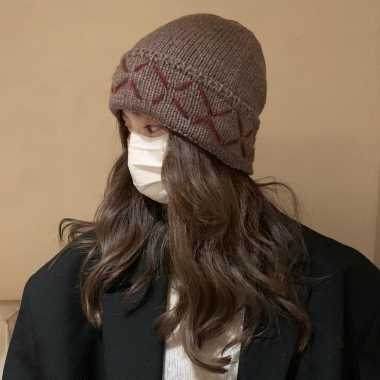 Wool Knitted Hat Autumn and Winter Warm and Ear protecting Woolen Hat Face Showing Small Pullover Cold Hat Versatile