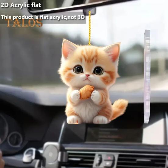 Cat Pendant Car Rearview Mirror Charm Acrylic Kitten Car Interior Decoration Christmas Tree Hanging Decoration for Home Window