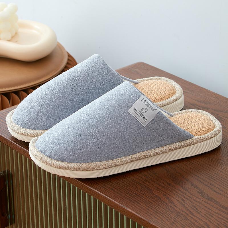 Autumn linen slippers cotton and linen indoor home floor non-slip men's large size fabric slippers four seasons household