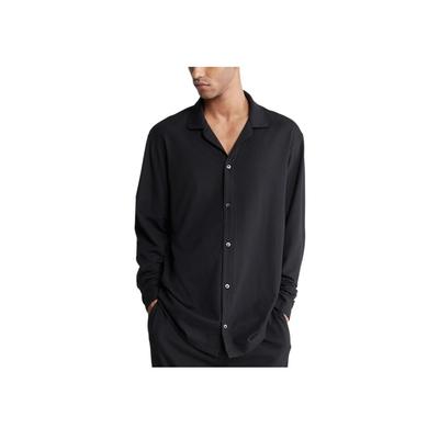 Black Label Solid Color Suit Collar Long Sleeve Pajama Top Men Tops NM2445-UB1