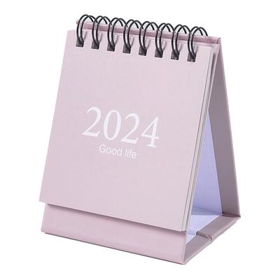 2024 Mini Kalender Doppelspiralbindung Kalender Schreibtisch Tagesplaner für Heim- und Büroplanung 105x75mm Hellrosa