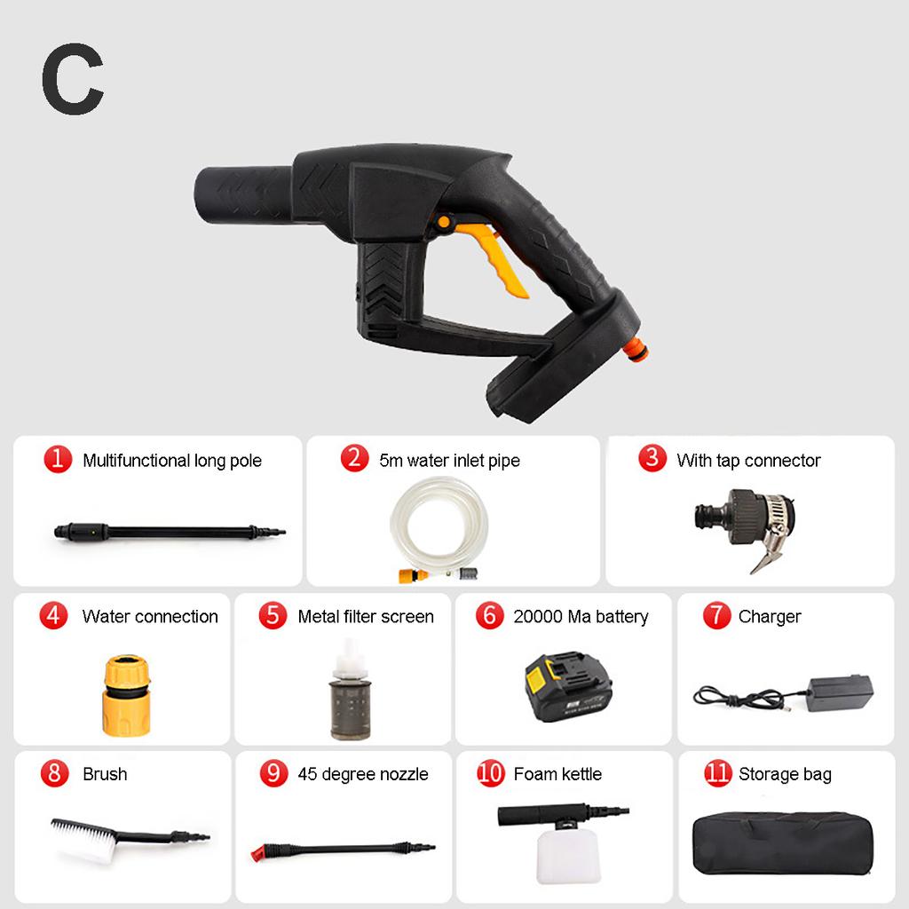 Wireless Car Washing Machine Lithium Battery Charging Portable Water Gun with Water Pipe Auto Wash Tools Car Cleaning Parts 21V