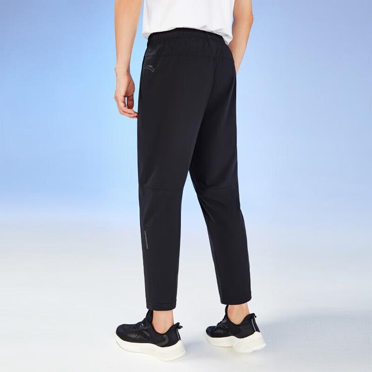 Anta Running Series Solid Color Logo Mid-Waist Straight-Leg Cropped Casual Pants Men Bottoms Black 152325501-1