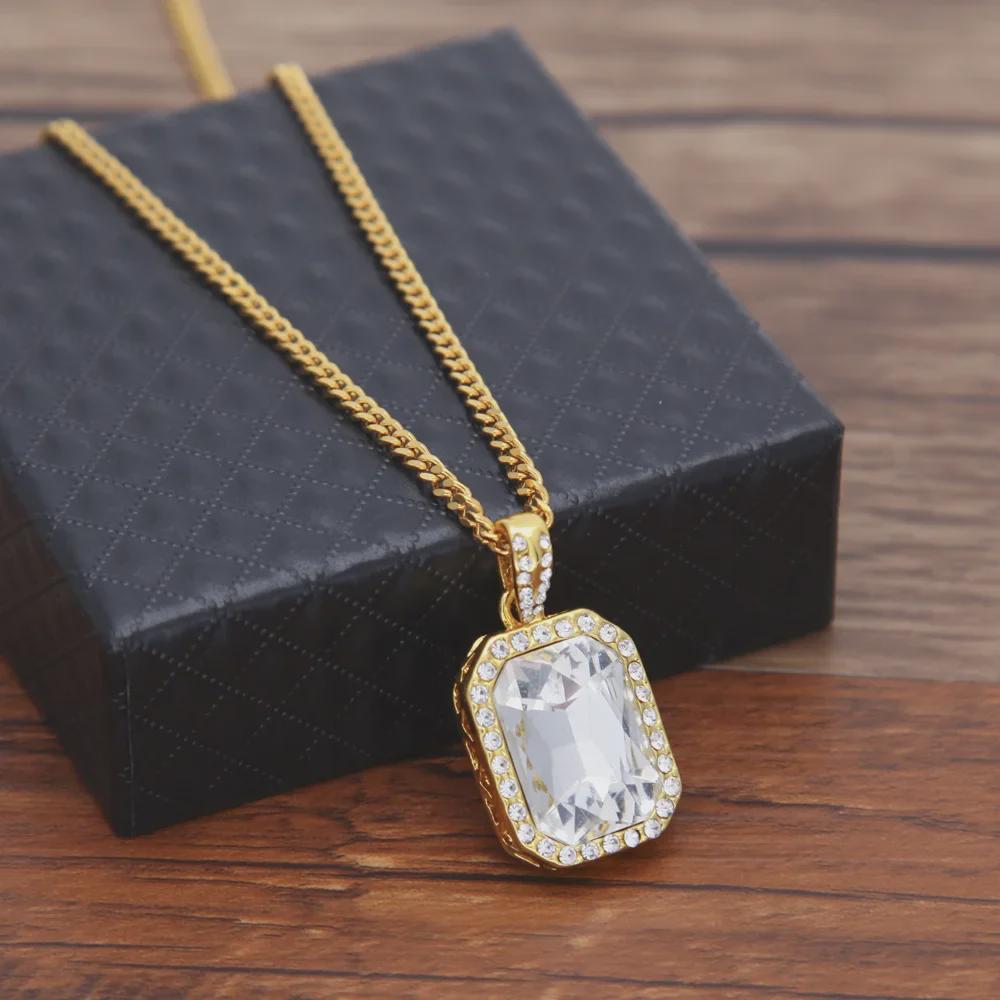Men's Hip-Hop Diamond Gemstone Pendant Necklace - Trendy, Versatile Alloy Jewelry