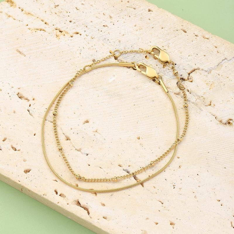 CARLIDANA Friendship 18K Gold Plated Stainless Steel Jewelry Gold Skinny Chain Bracelet Double Layer Bracelets Birthday Gift