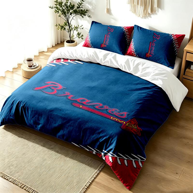 Atlanta Braves 3pc Duvet Cover Set Simple Modern Bedding Set Wrinkle Resistant Soft Fabric All Season Use a Perfect Gift