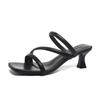 New outer wear fashion high-heeled slippers women's 2025 summer square head French word with thin high-heeled cool slippers women