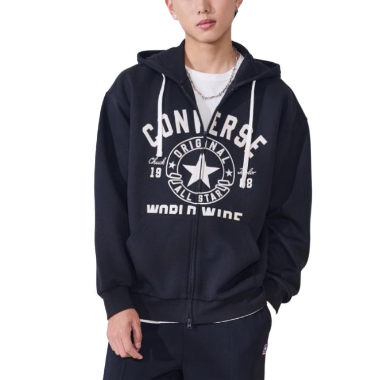 Converse Sweatshirts Unisex Black Hooded Moderate Cardigan UCJ441-023