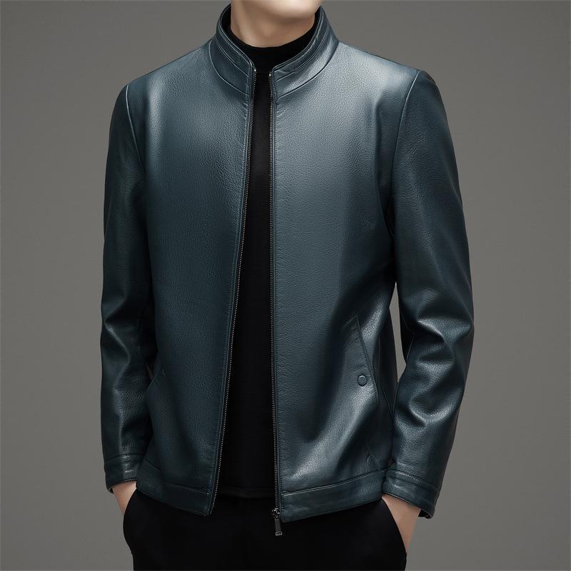 

Весенне-осенняя мужская куртка из натуральной кожи, куртка из овчины с воротником-стойкой для мужчин среднего возраста, повседневная куртка для папы 195