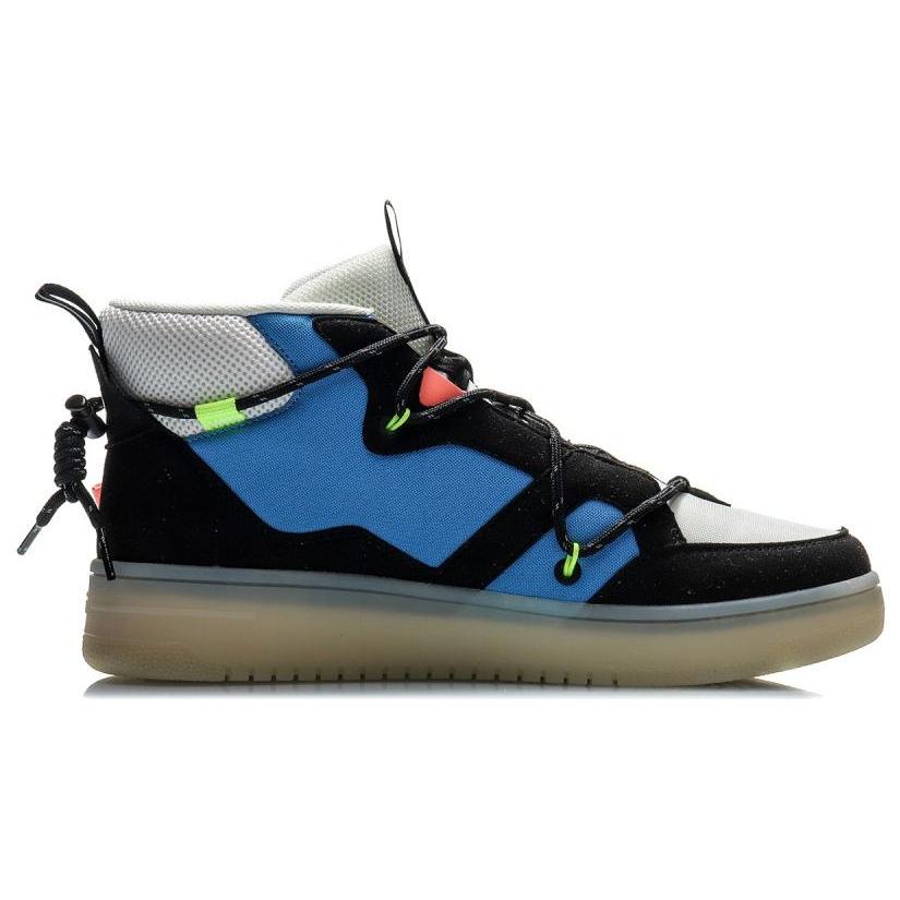 Li Ning Counterflow Hunter Slip Resistant Abrasion Resistant Mid top Skateboard Shoes Men's Black Blue AGCQ127-3