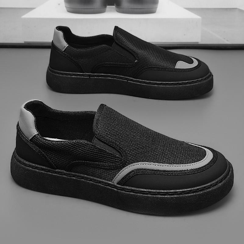 

Men s Summer New Breathable Knit Slip-On Casual Lightweight Black Board Shoes Comfortable Mesh Lining Rubber Sole 44 чёрный
