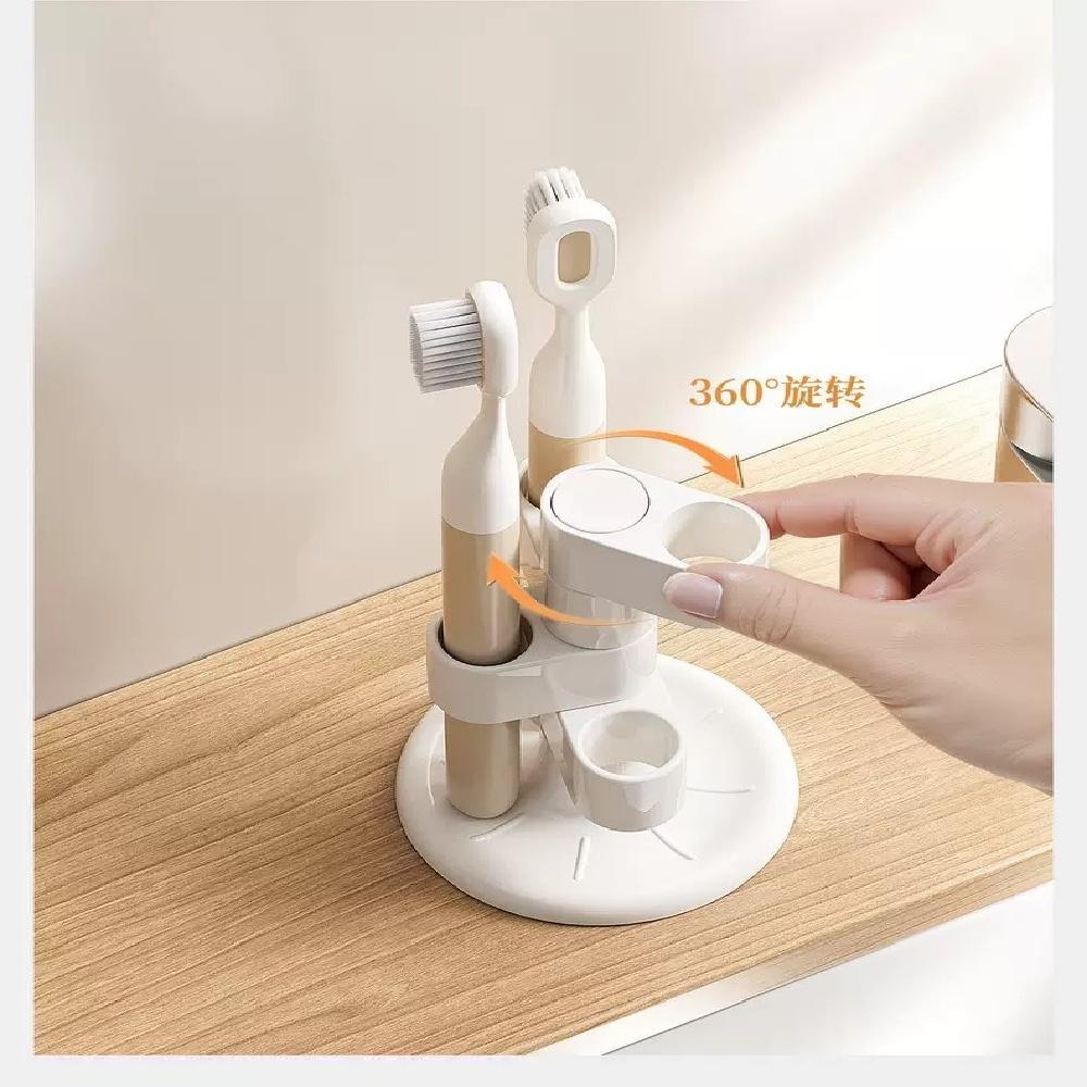 360° Rotating Toothbrush Holder with 4-slot Design and Anti-slip Base - Bathroom, Dressing Table and Travel Organizer, for Tooth