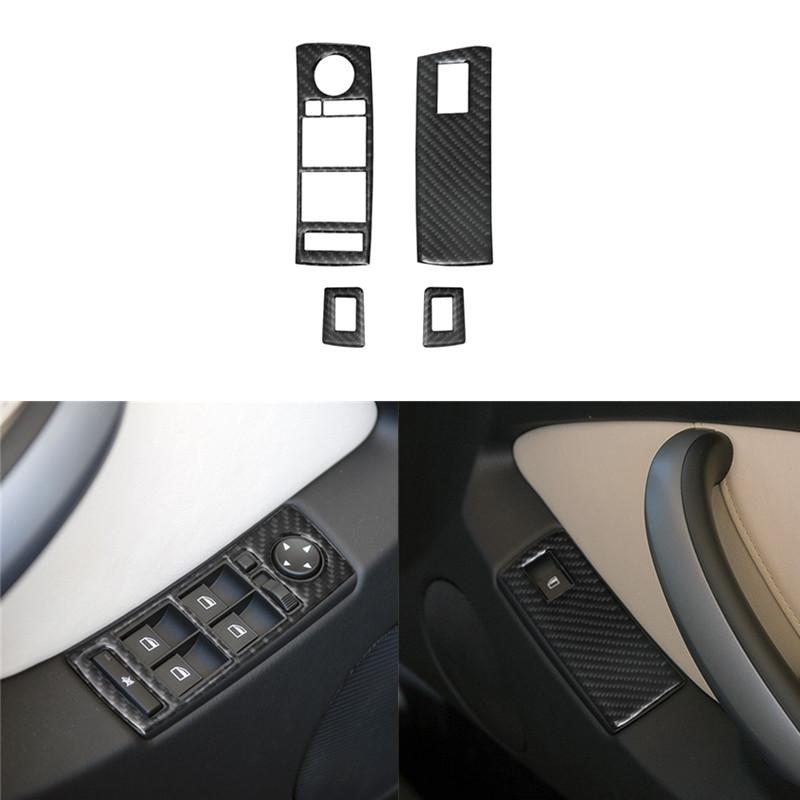 Carbon Fiber Car Interior Windows Lifting Button Control Panel Trim Cover Sticker For BMW X5 2000-2006 Car Accessories