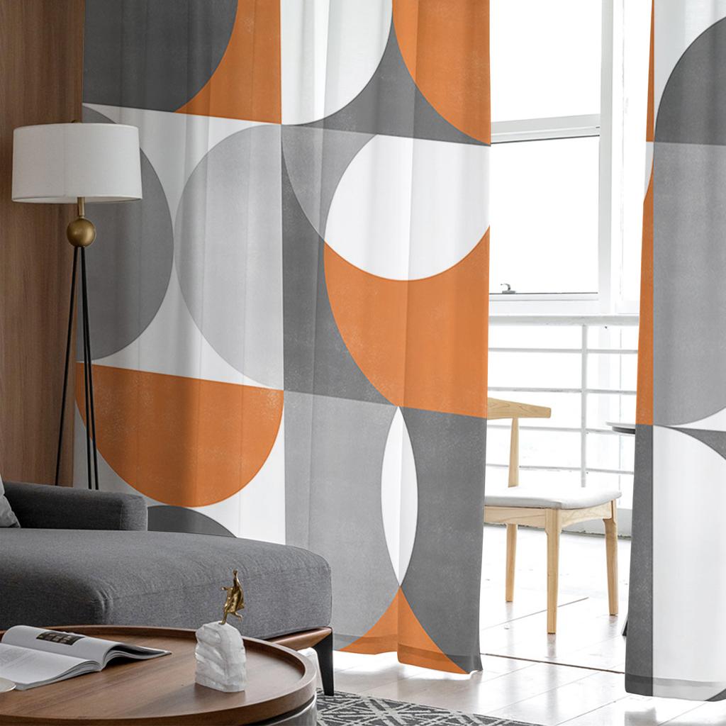 Nordic Retro Medieval Geometric Abstract Voile Sheer Curtains Living Room Window Tulle Curtain Kitchen Bedroom Drapes Home Decor